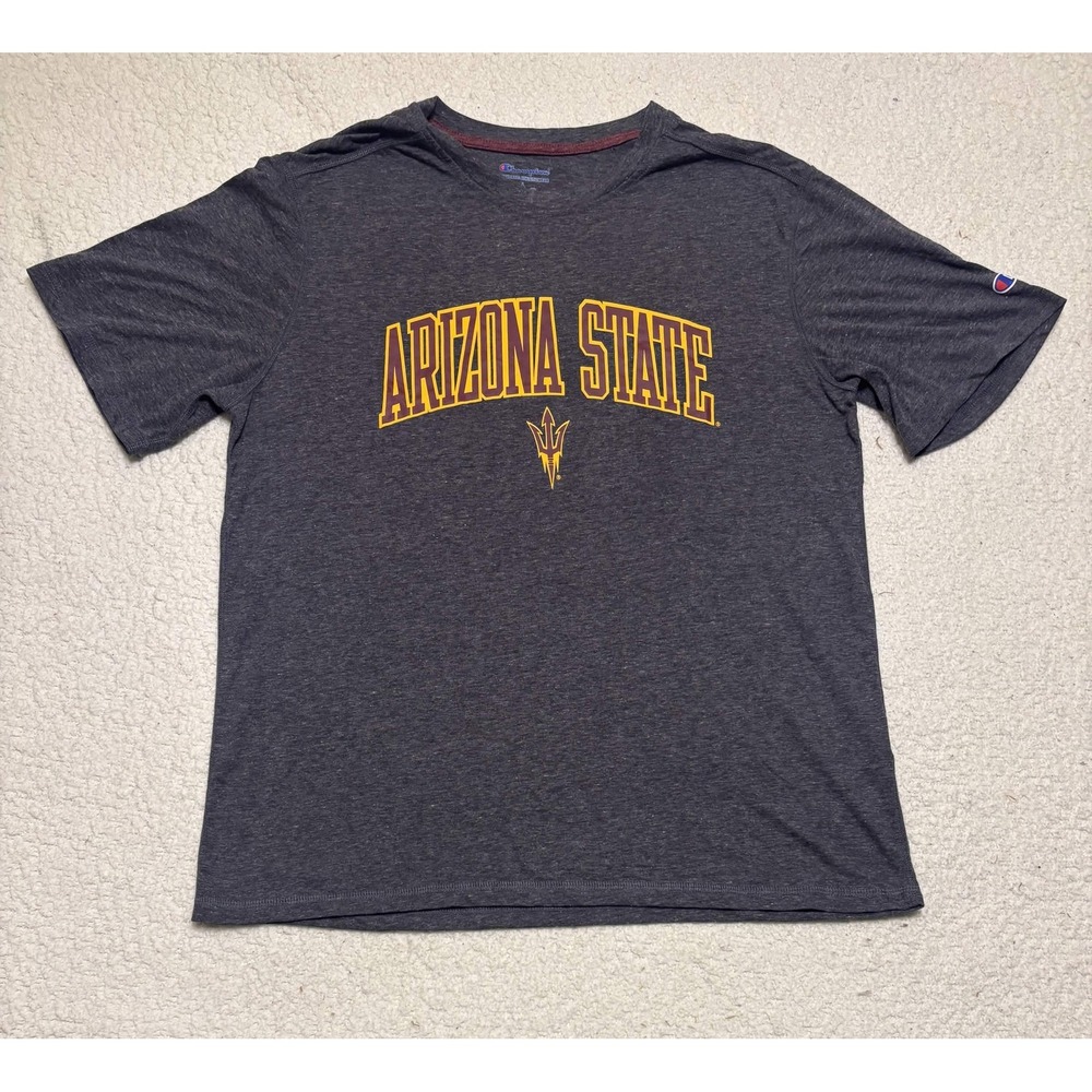 Champion Mens Arizona State Sun Devils T-shirt Graphic Tee Size L Gray Solid